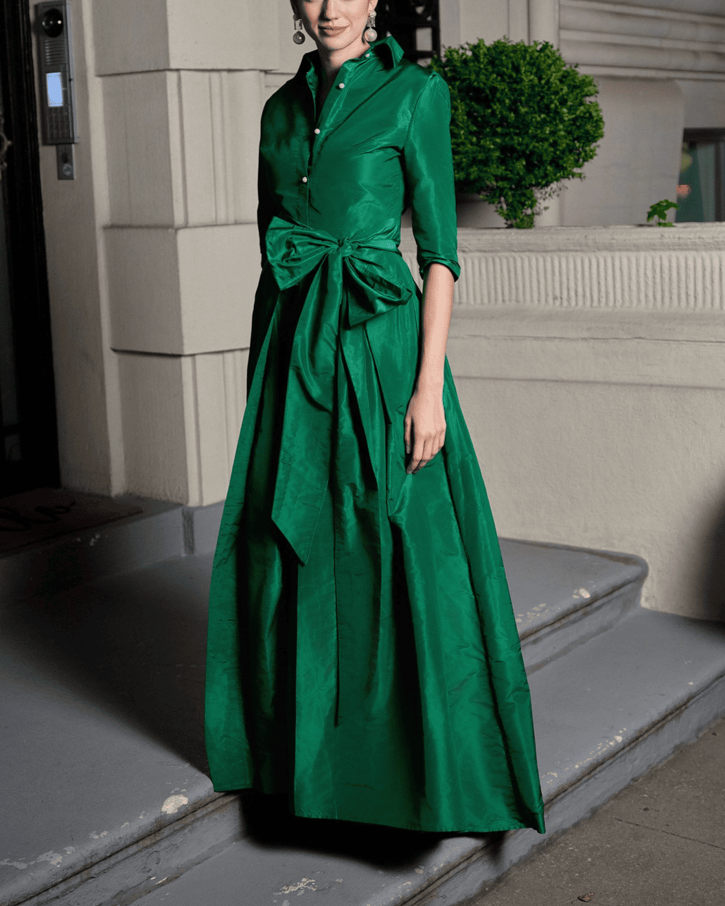 Elegant Green Bow Long Dress