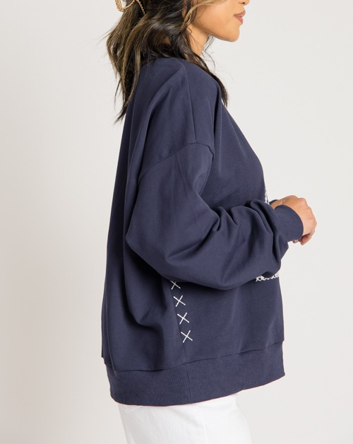 Gameday "A" French Terry Top Navy