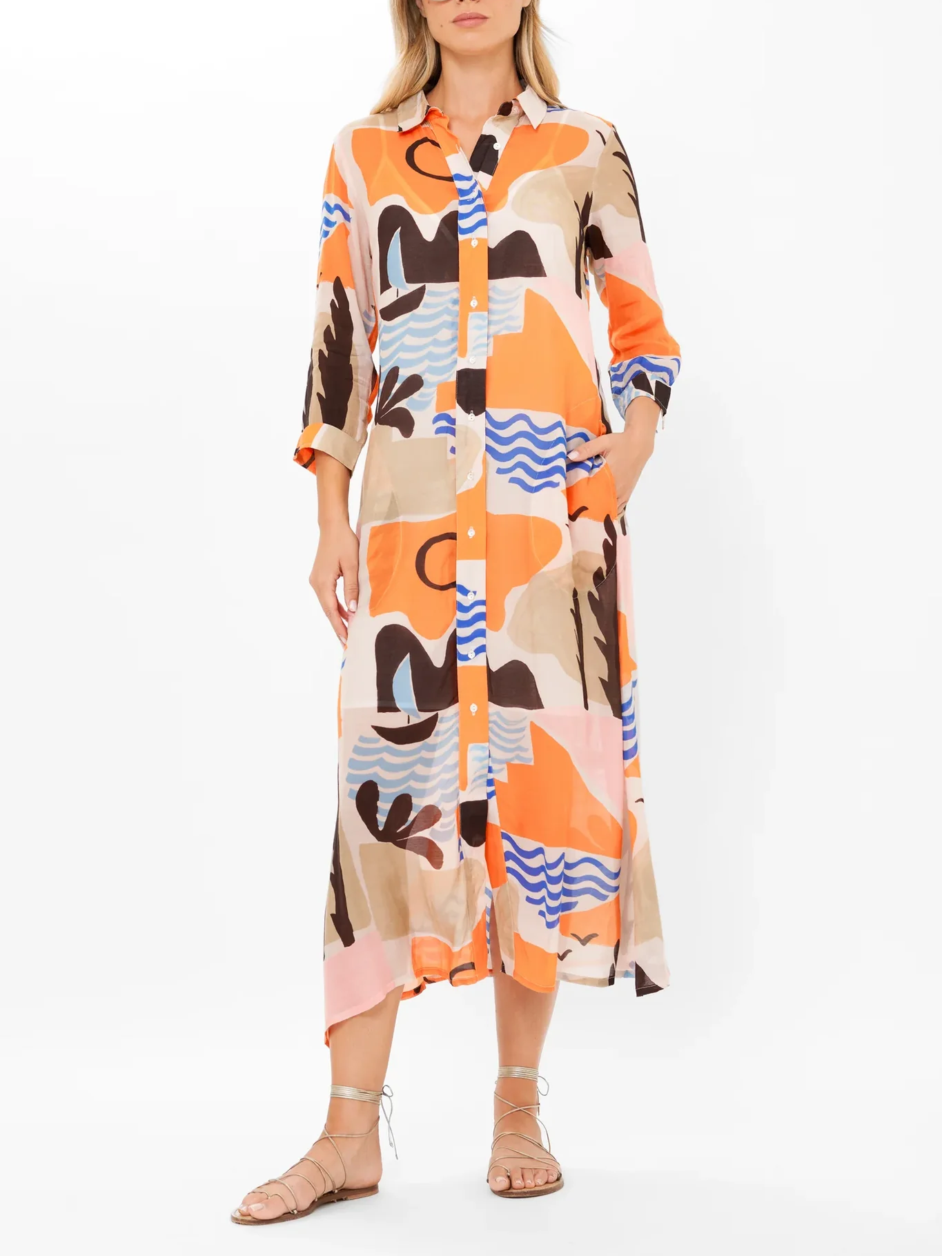 Print Shirt Dress Midi