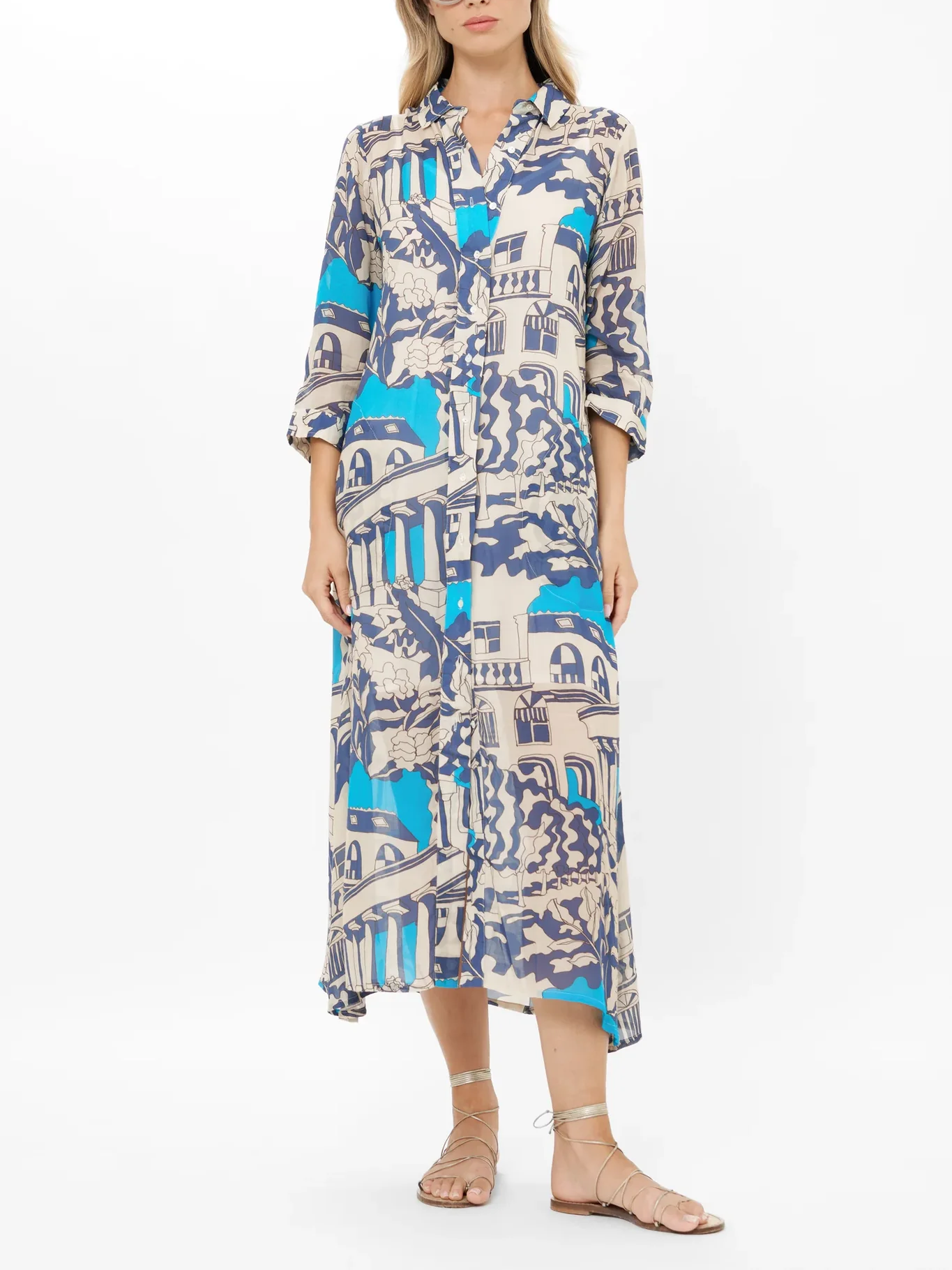 Print Shirt Dress Midi