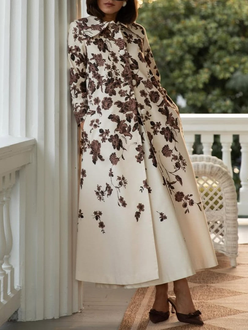 Sleeveless Printed Dress + Collared printed Coat