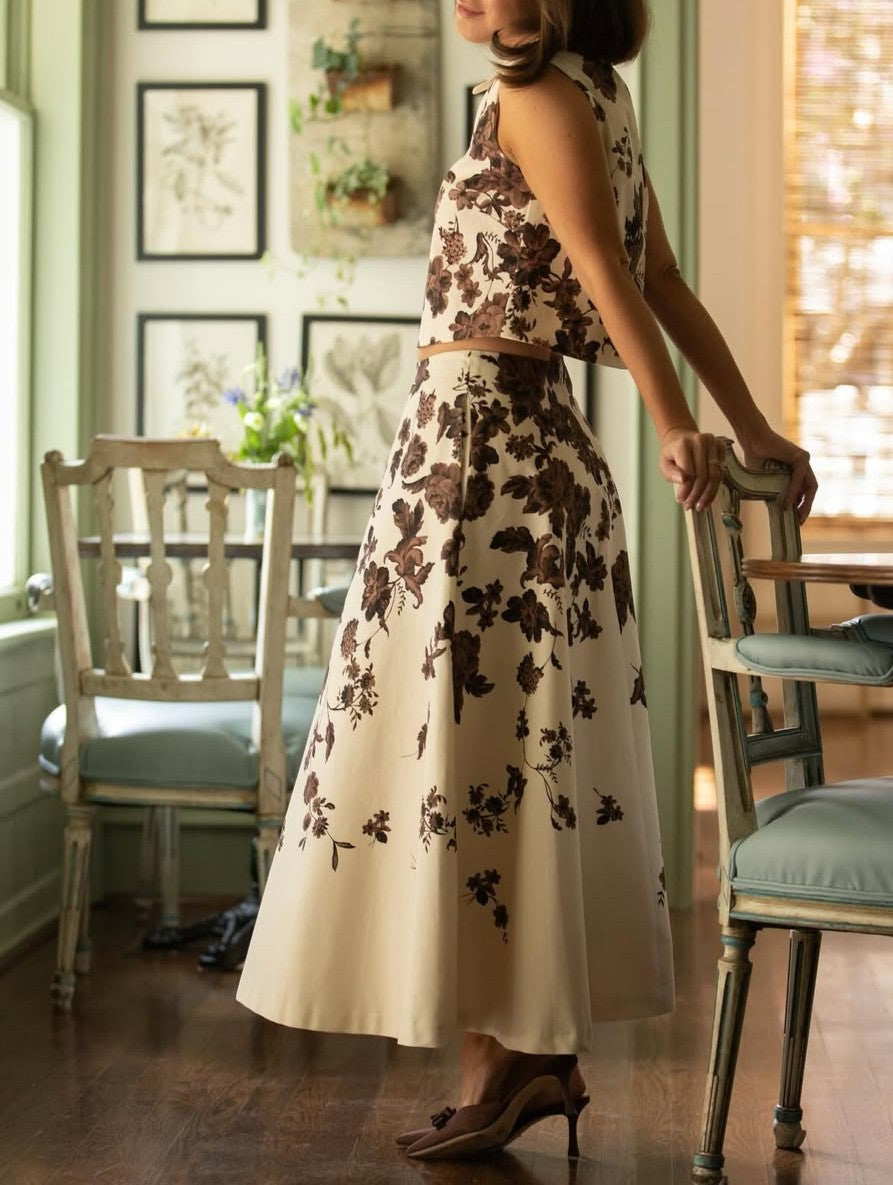 Sleeveless Printed Dress + Collared printed Coat