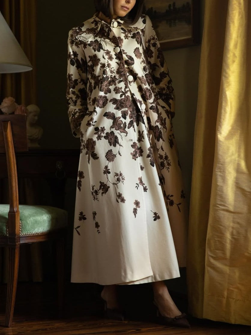 Sleeveless Printed Dress + Collared printed Coat