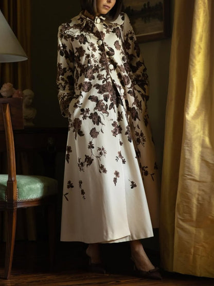 Sleeveless Printed Dress + Collared printed Coat