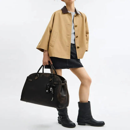 Oversized British retro distressed style hand-held crossbody commuter bag