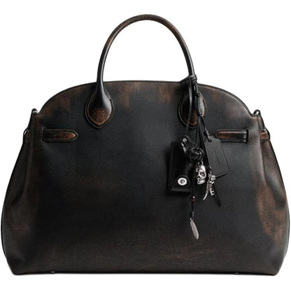 Oversized British retro distressed style hand-held crossbody commuter bag