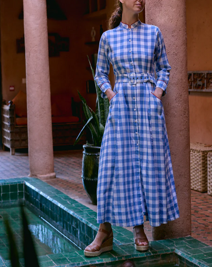 Checkered Coat Dress With Belt