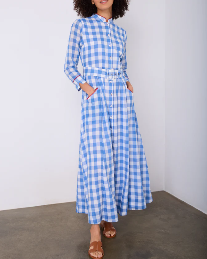 Checkered Coat Dress With Belt