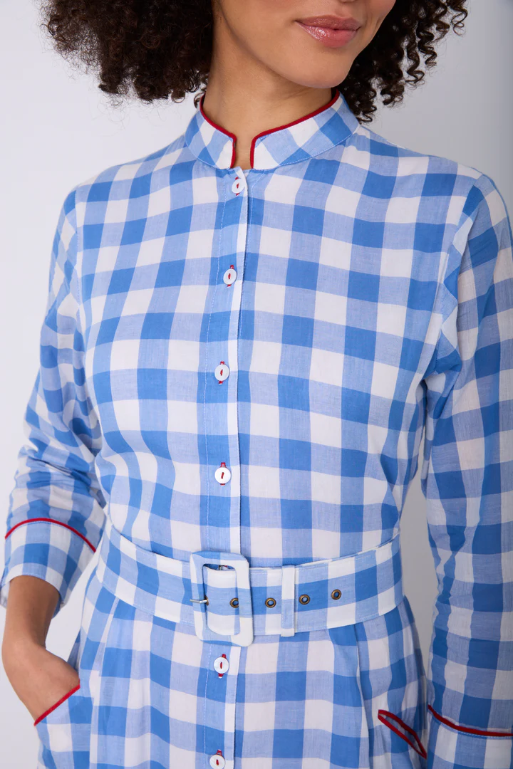 Checkered Coat Dress With Belt