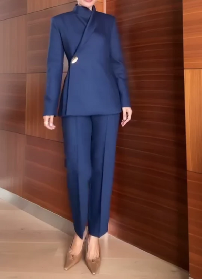 One-button suit + pencil trousers set