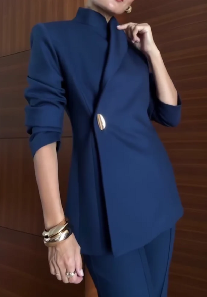 One-button suit + pencil trousers set