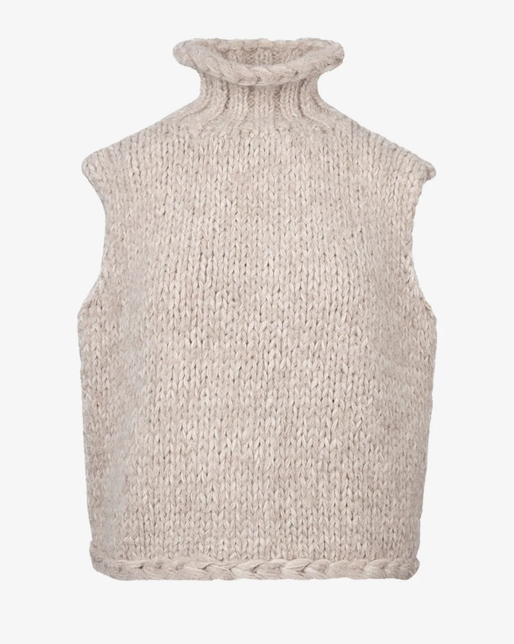 Hand-knitted Sleeveless Turtleneck Sweater