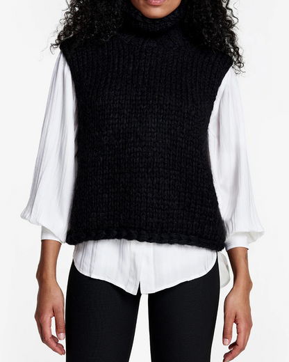 Hand-knitted Sleeveless Turtleneck Sweater