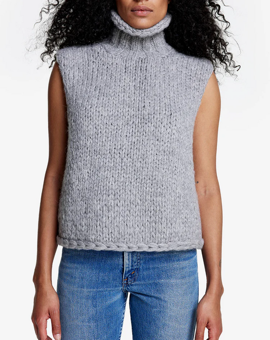 Hand-knitted Sleeveless Turtleneck Sweater