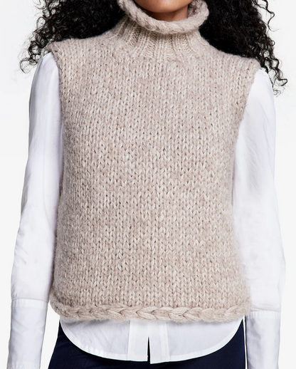 Hand-knitted Sleeveless Turtleneck Sweater