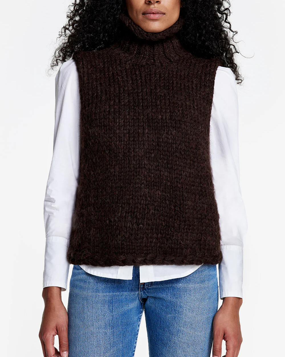 Hand-knitted Sleeveless Turtleneck Sweater
