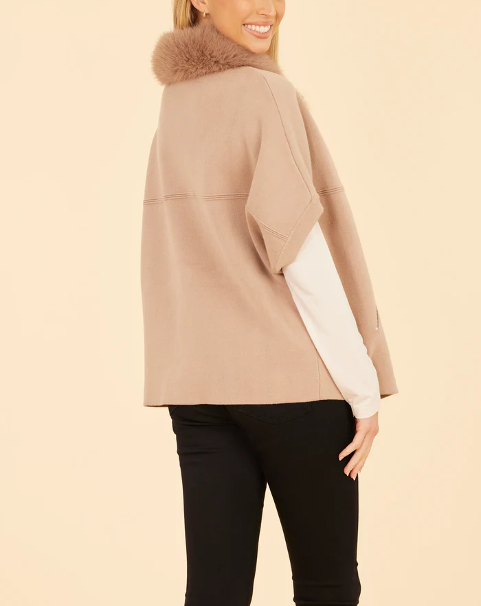 Faux Fur Collar Short Sleeved Cardigan