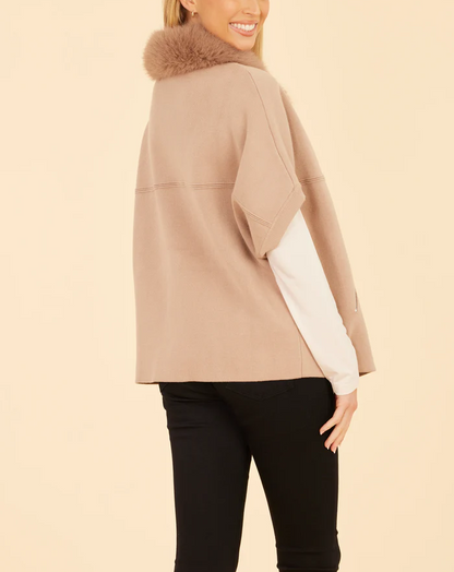 Faux Fur Collar Short Sleeved Cardigan