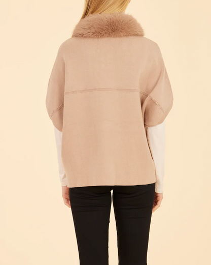 Faux Fur Collar Short Sleeved Cardigan