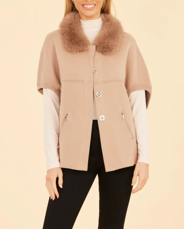 Faux Fur Collar Short Sleeved Cardigan
