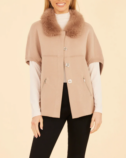 Faux Fur Collar Short Sleeved Cardigan
