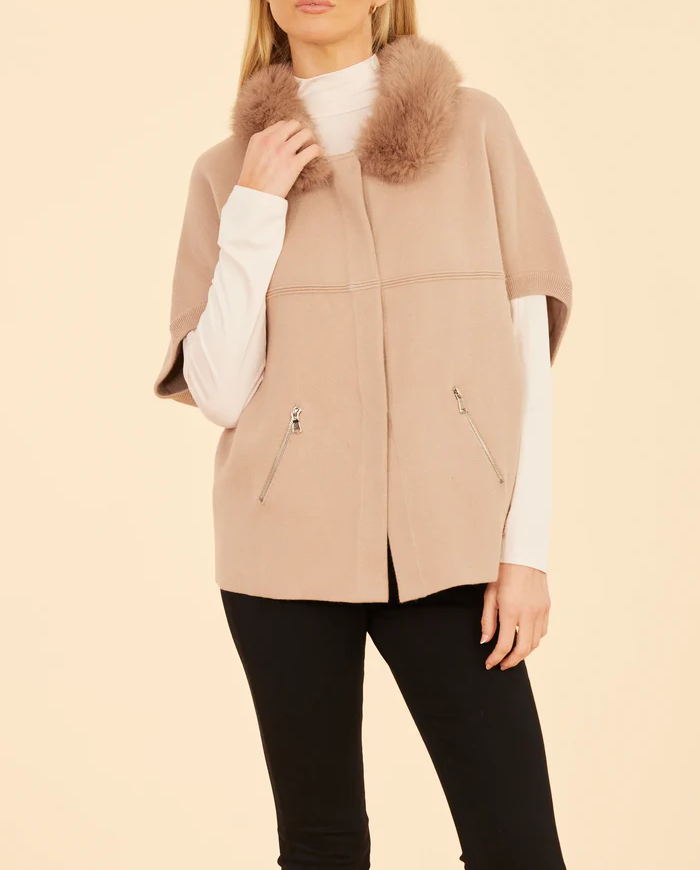 Faux Fur Collar Short Sleeved Cardigan