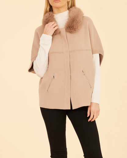 Faux Fur Collar Short Sleeved Cardigan