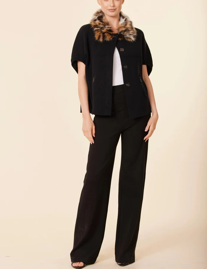 Faux Fur Collar Short Sleeved Cardigan