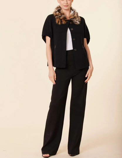 Faux Fur Collar Short Sleeved Cardigan