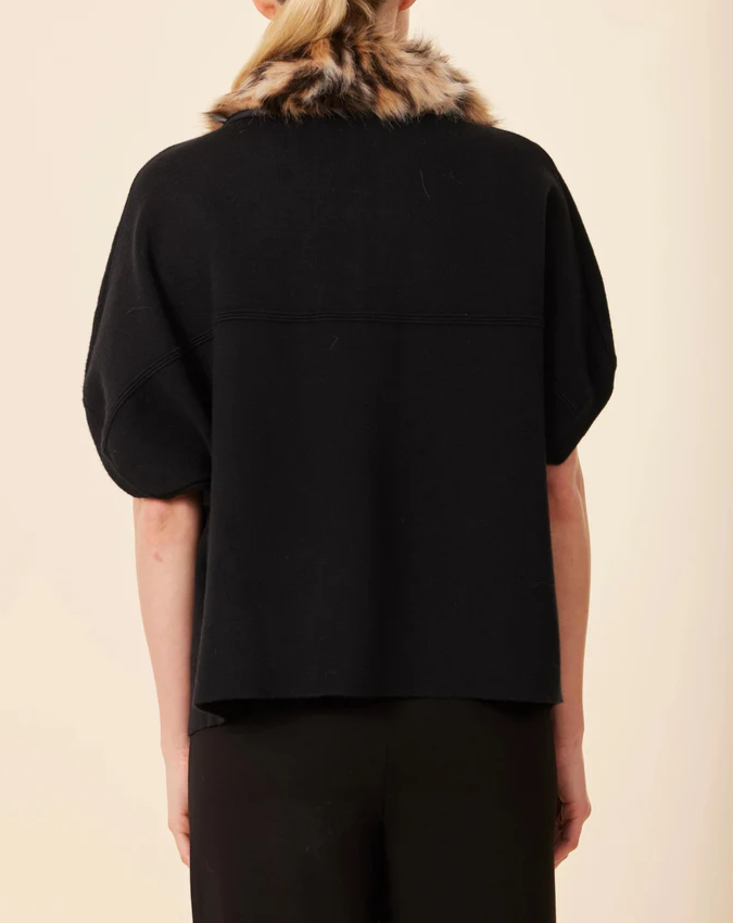 Faux Fur Collar Short Sleeved Cardigan