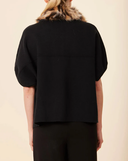 Faux Fur Collar Short Sleeved Cardigan