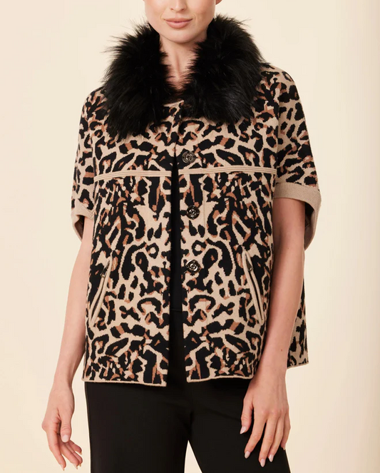 Faux Fur Collar Short Sleeved Cardigan