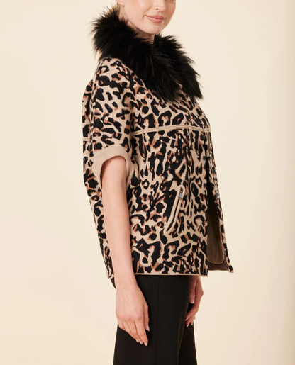 Faux Fur Collar Short Sleeved Cardigan