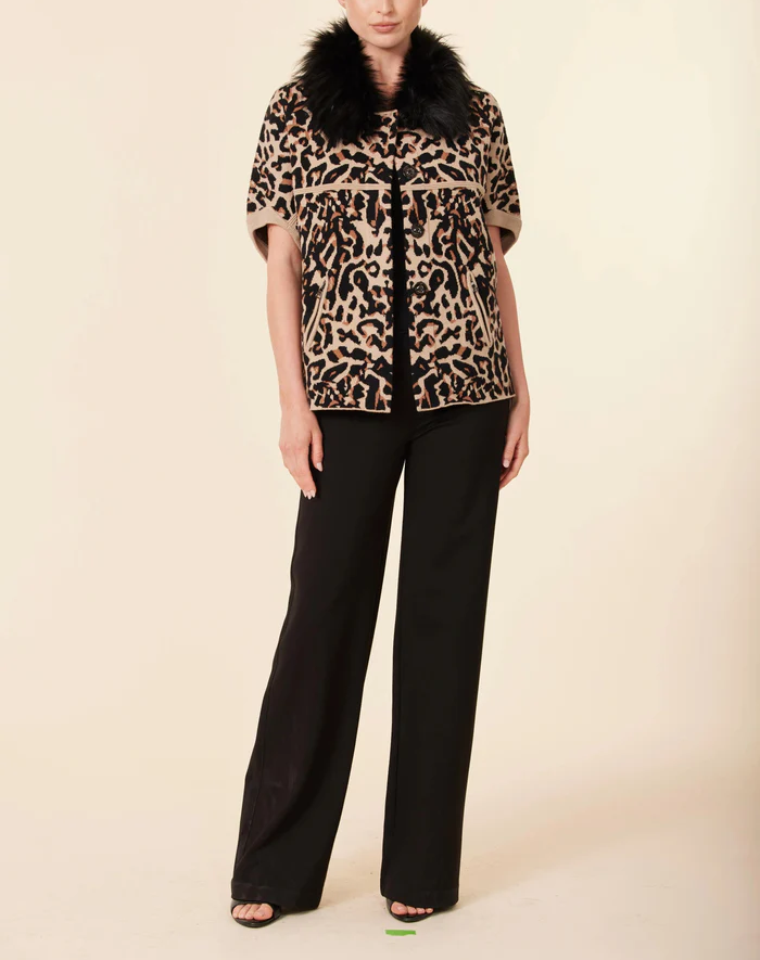 Faux Fur Collar Short Sleeved Cardigan