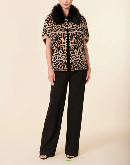 Faux Fur Collar Short Sleeved Cardigan