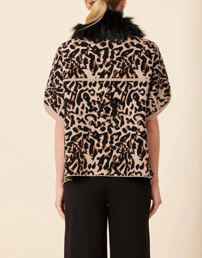 Faux Fur Collar Short Sleeved Cardigan