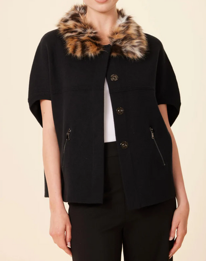 Faux Fur Collar Short Sleeved Cardigan