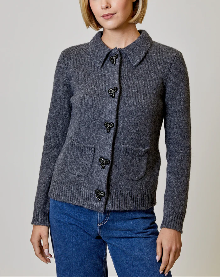Beaded Bow Button Cardigan