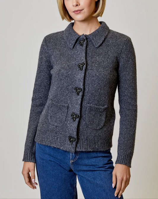 Beaded Bow Button Cardigan