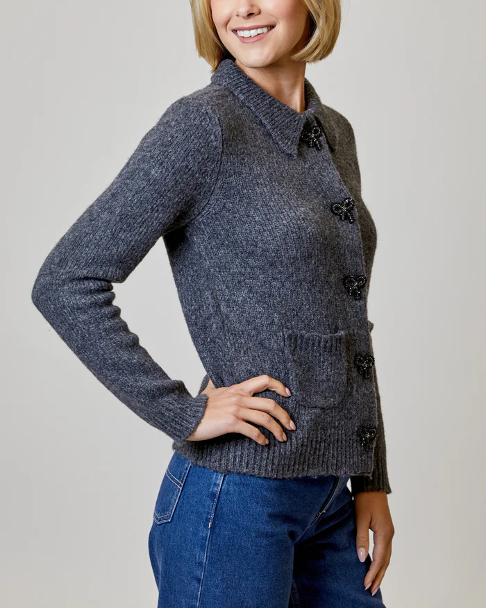 Beaded Bow Button Cardigan