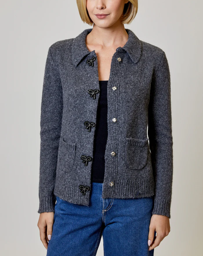 Beaded Bow Button Cardigan