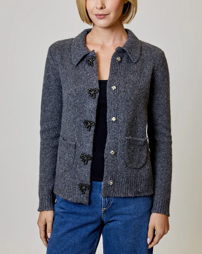 Beaded Bow Button Cardigan