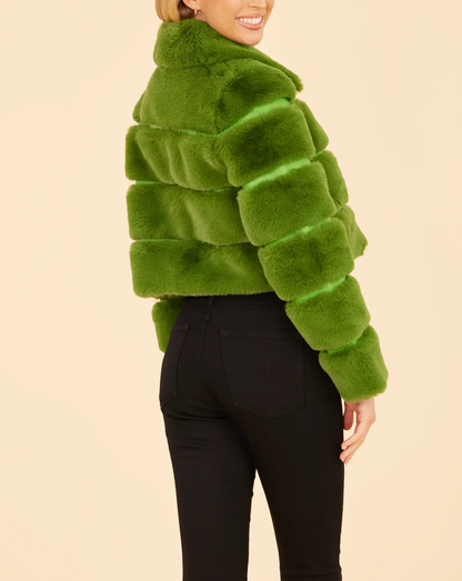 Paneled Faux Fur Vegan Leather Cropped Jacket