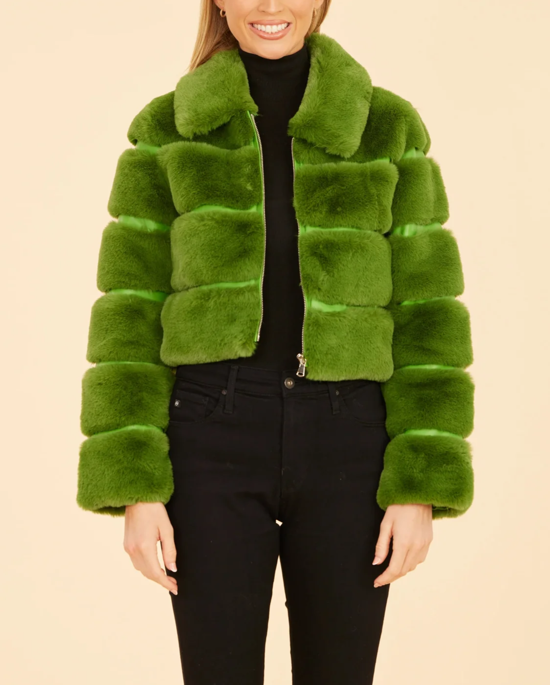 Paneled Faux Fur Vegan Leather Cropped Jacket