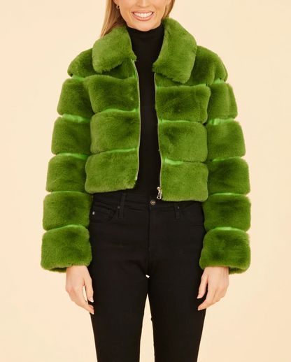 Paneled Faux Fur Vegan Leather Cropped Jacket