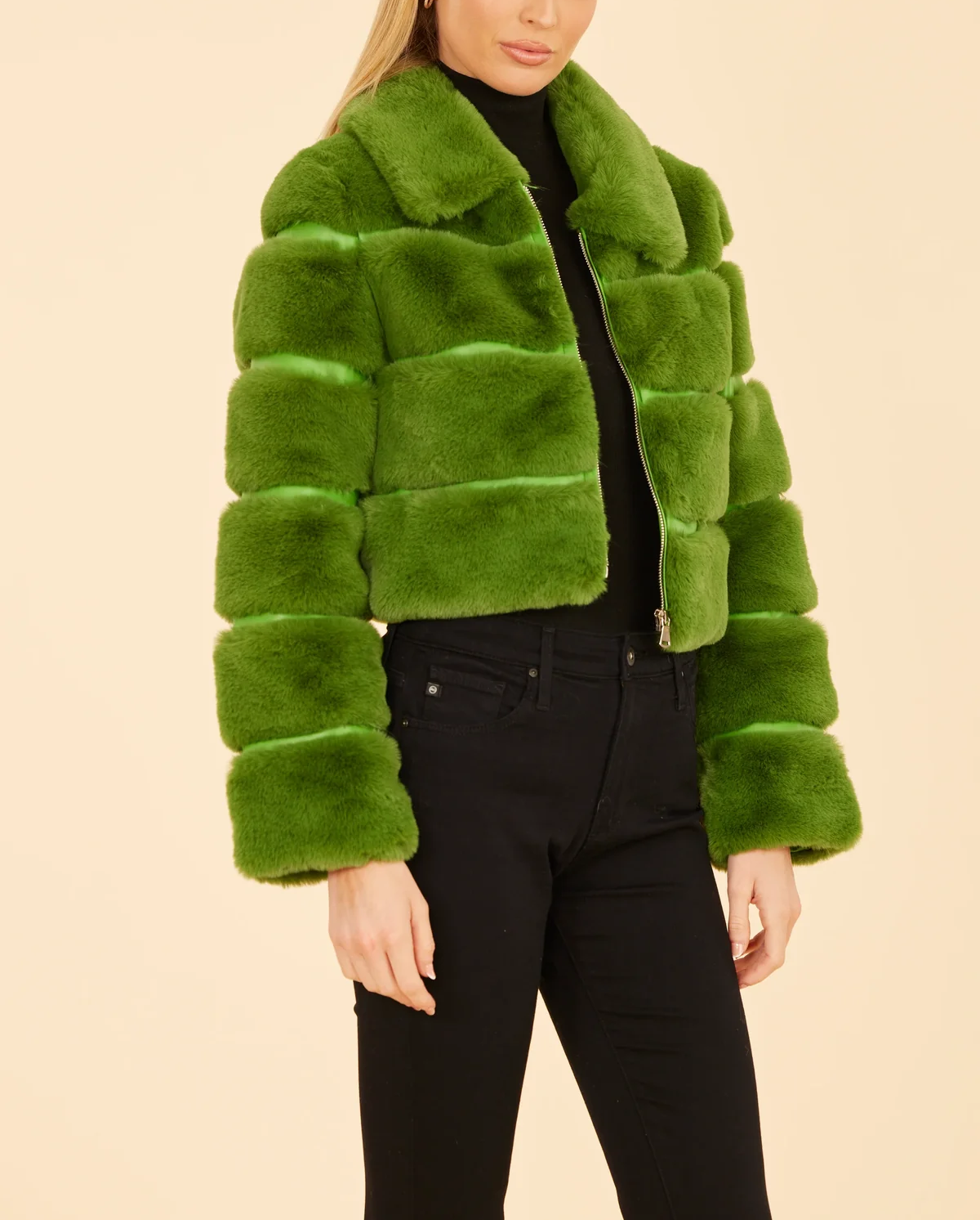 Paneled Faux Fur Vegan Leather Cropped Jacket