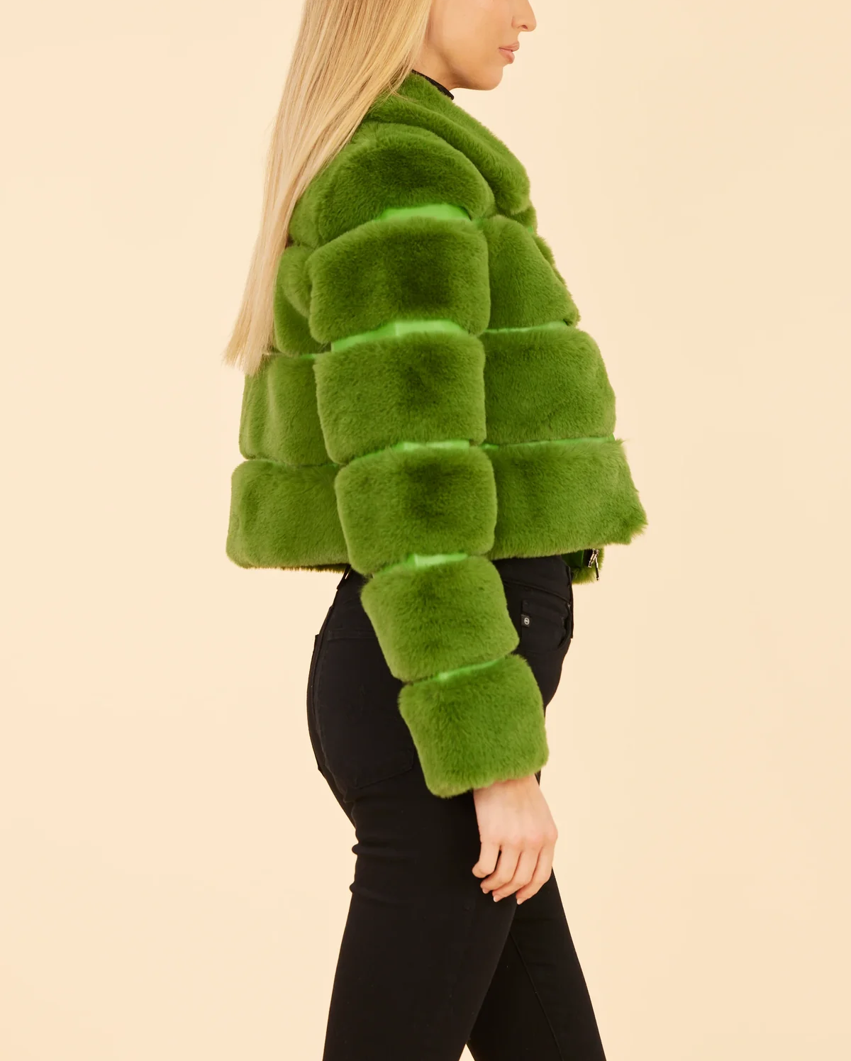 Paneled Faux Fur Vegan Leather Cropped Jacket