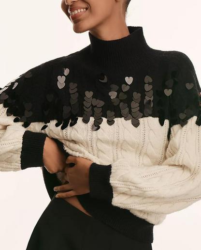 Colorblock Sequin Chunky Sweater