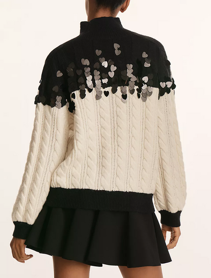 Colorblock Sequin Chunky Sweater