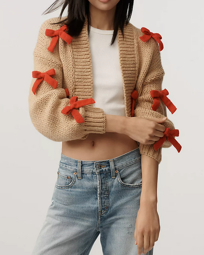 3D Bow Crop Cardigan Sweater